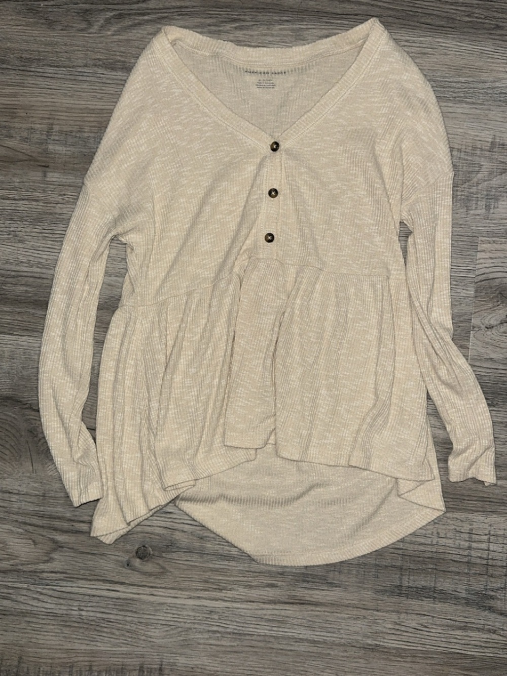 American Eagle Outfitters Cream Ribbed Peplum V-Neck Henley